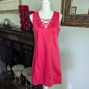 Calvin Klein Size 8 Watermelon Pink Sleeveless Trapize Dress Lace Up V-neck 162